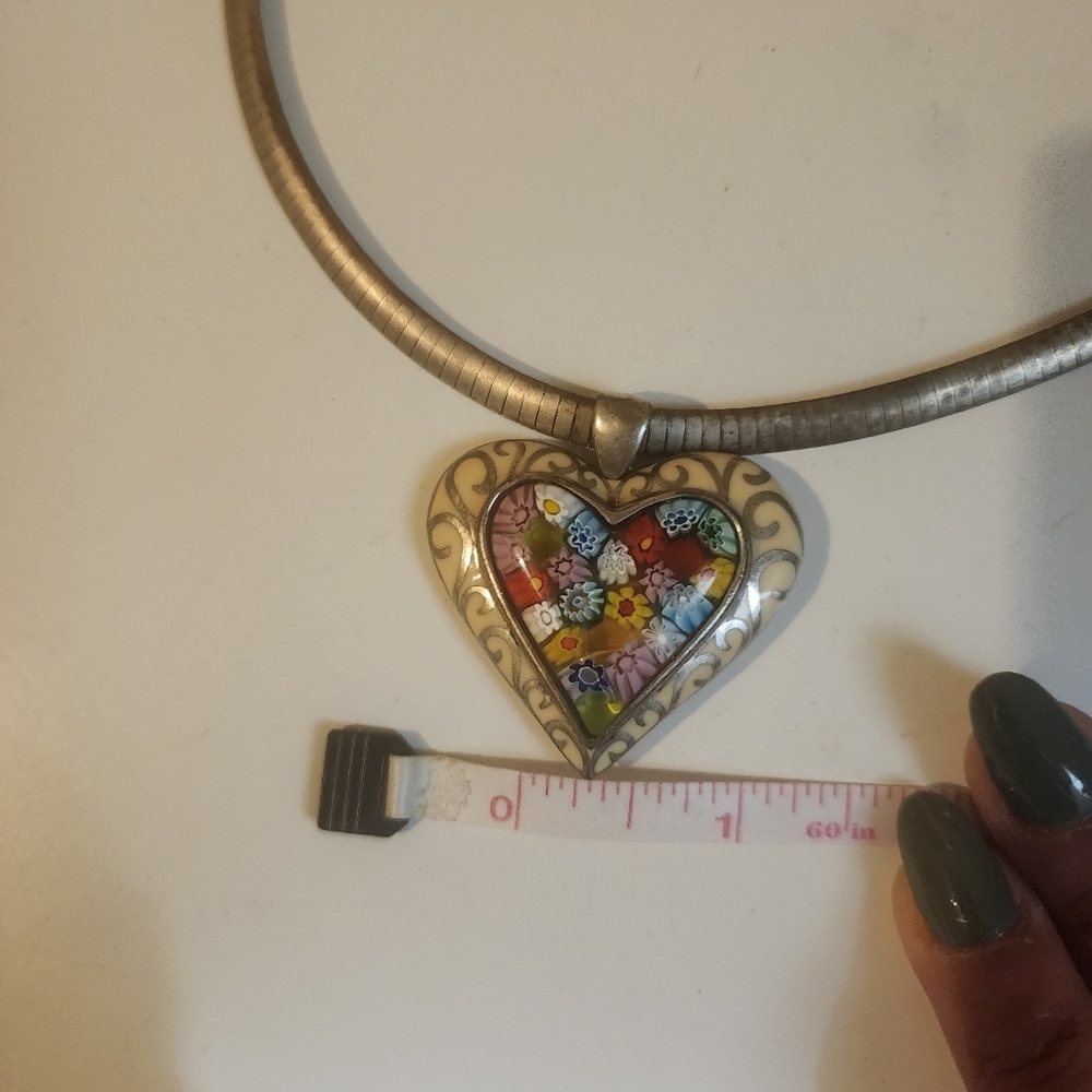 Vintage Alan K. Murano Glass Millefiori Sterlin Silver 925 Heart Pendant Neckl - Picture 9 of 9